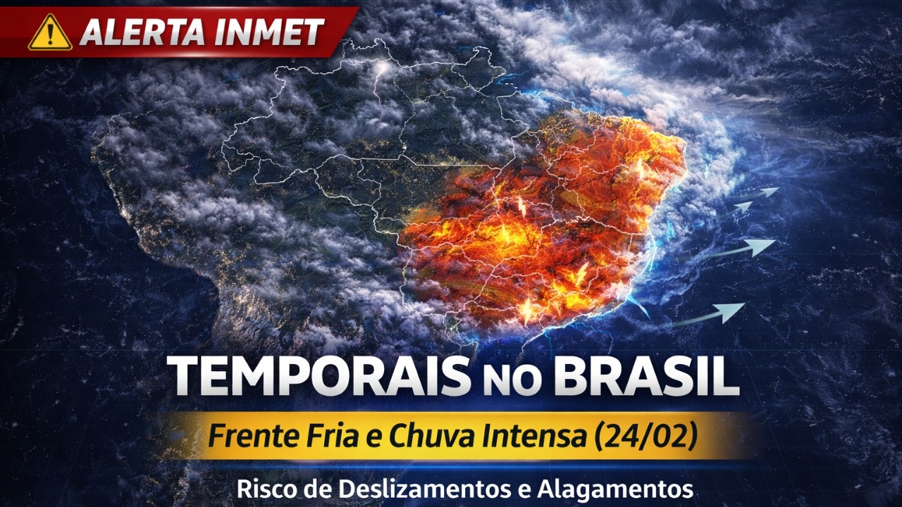 TERÇA (24/02) COM ALERTA EM TODO O BRASIL ⚠️ Chuvas Intensas e Frente Fria Avançam