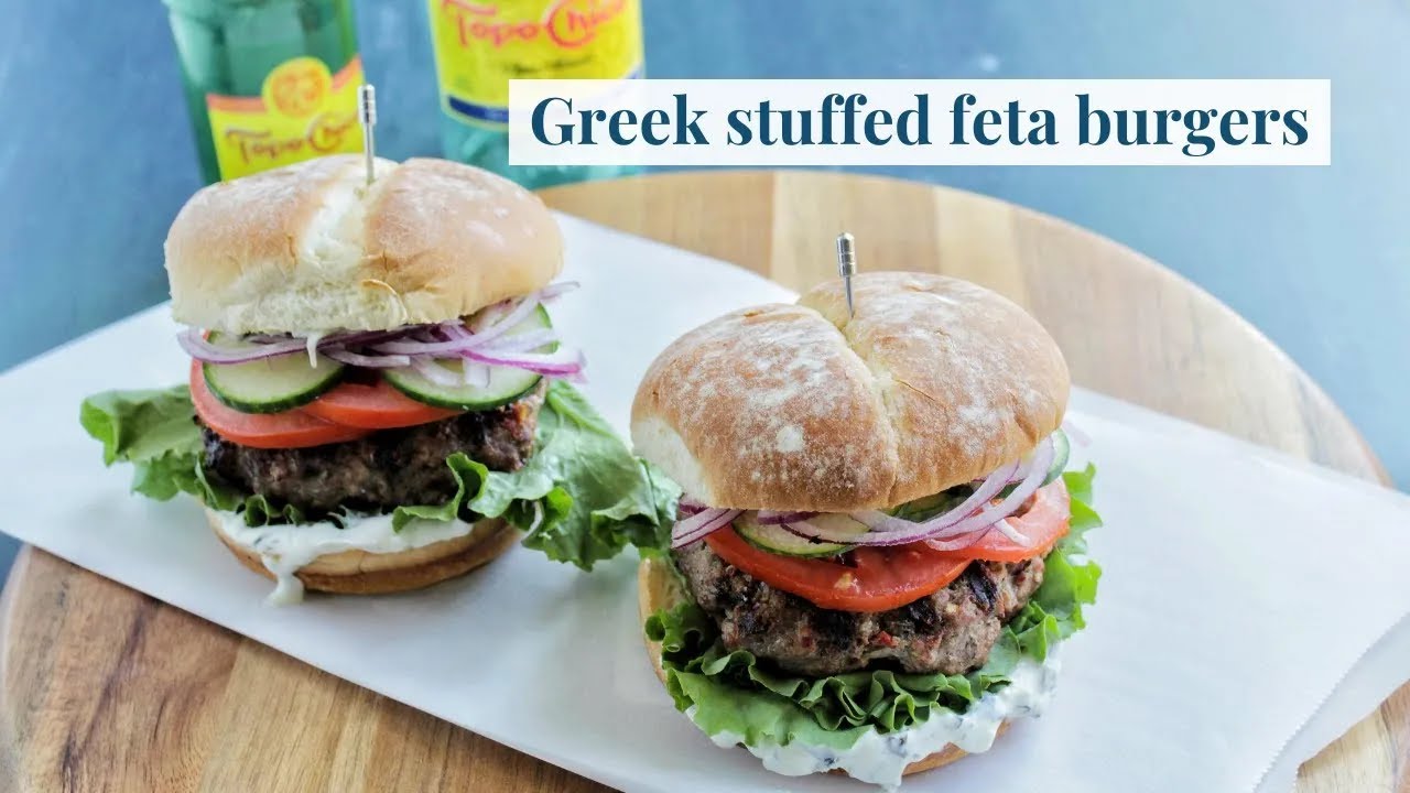Greek Stuffed Feta Burger With Tzatziki - Homebody Eats