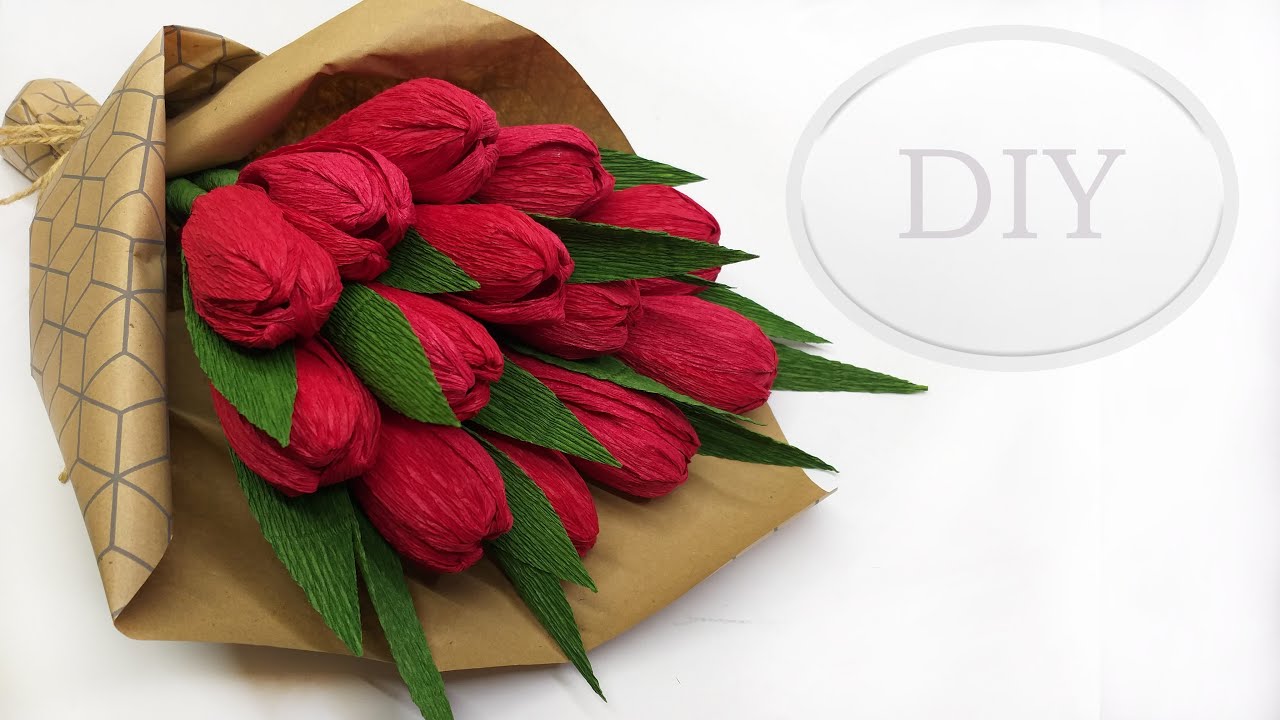 DIY 🌹  Букет Тюльпанов  🌹 Flor de papel crepom F&Aacute;CIL 🌹