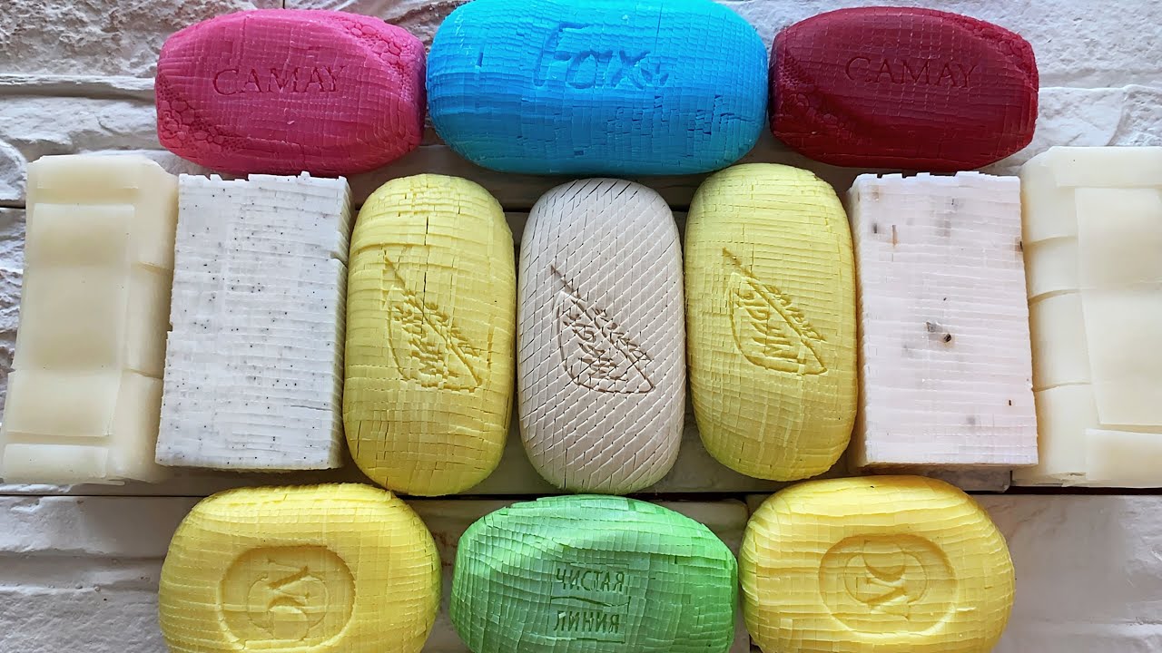 ASMR SOAP CUBES. CRUNCHY SOUND. COLORED SOAP. STARCH BOXES.
