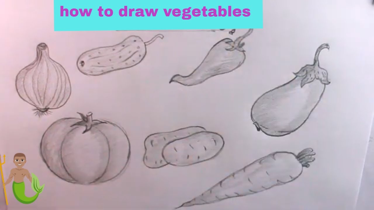 How TO Draw Vegetables With Pencil Sketch/Vegetables Drawing Easy.