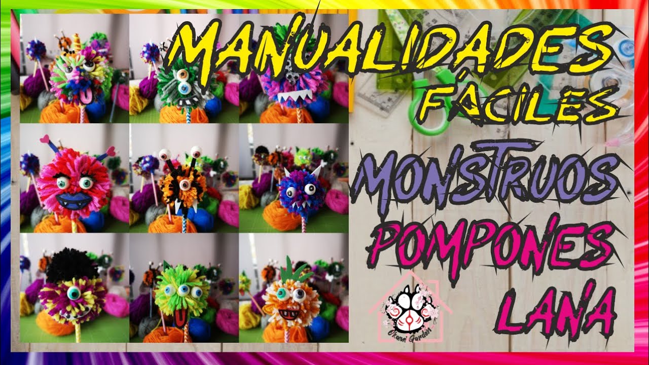 DIY MONSTRUOS CON POMPONES DE LANA - Pompones hechos con lana y cartón - WOOL MONSTER - STOPMOTION-