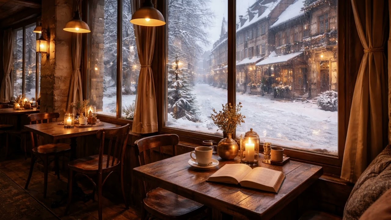 Small Town Winter Café Jazz ☕ Snowy Evening Ambience for Focus & Relaxation