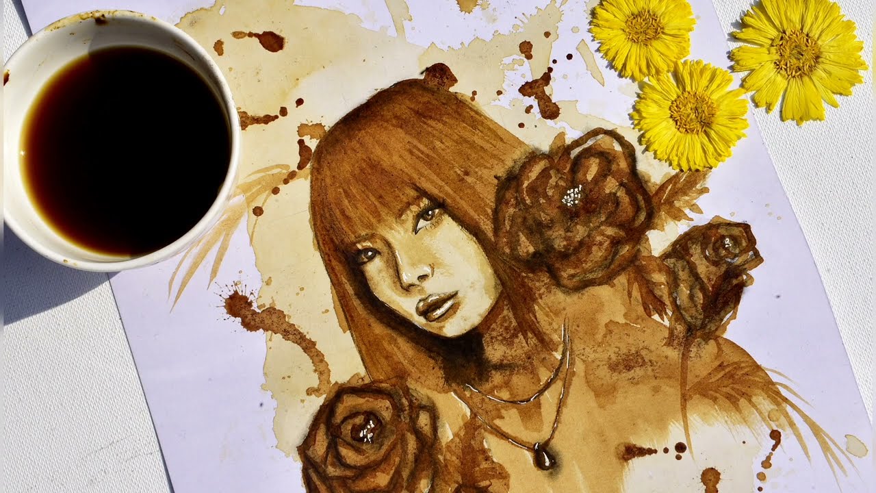 #coffeepainting          Coffee painting tutorial| coffee potrait| lisa| black pink