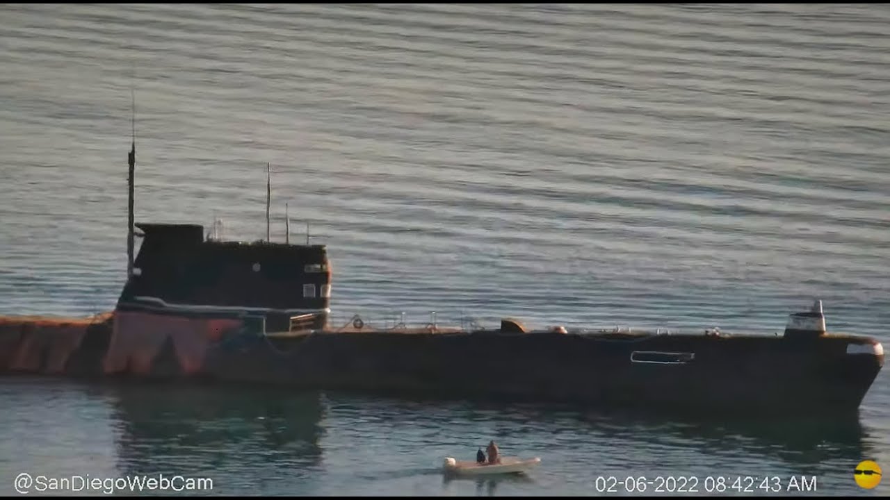 Soviet submarine B-39 being towed out of San Diego