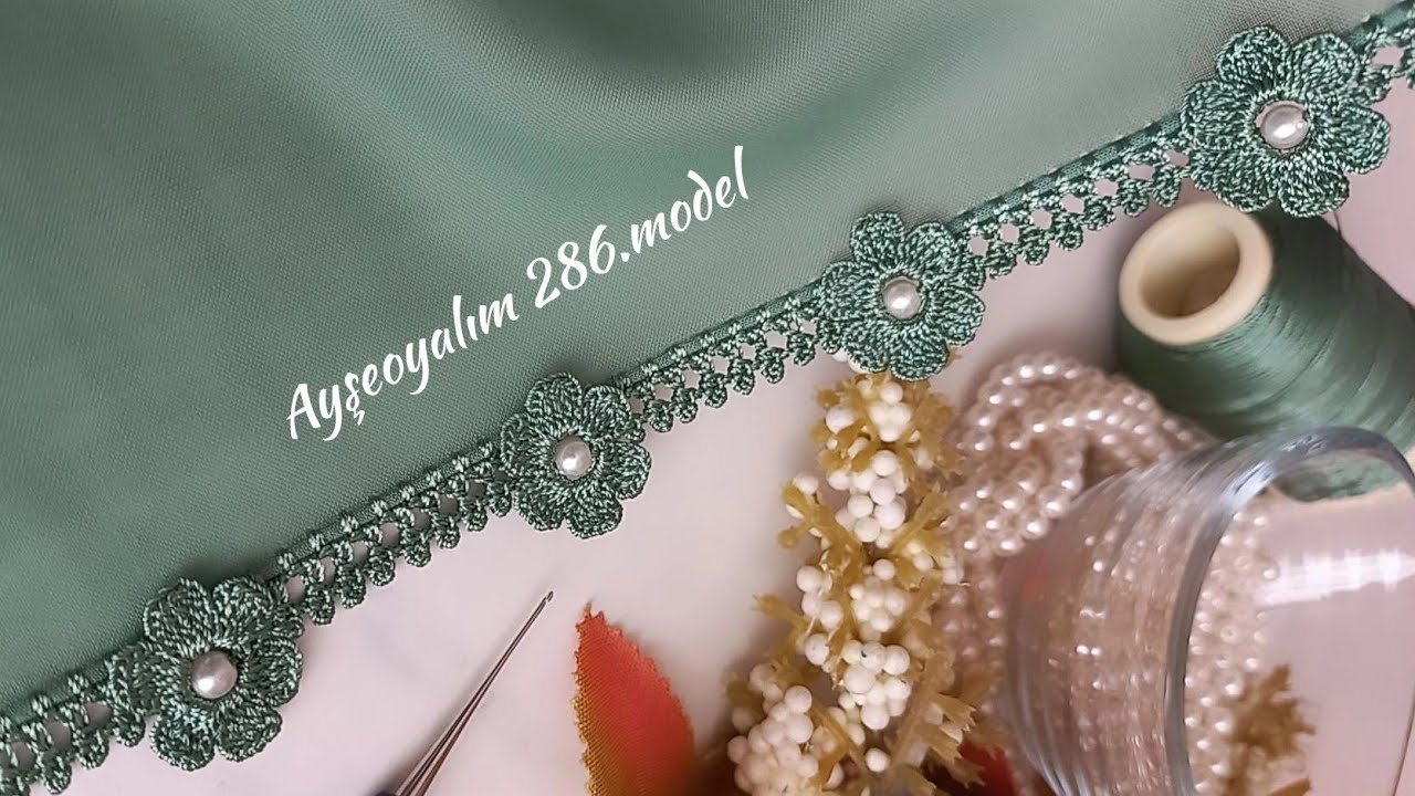 Tek renk tek sıra çeyizlere layık incili çiçek oyası (