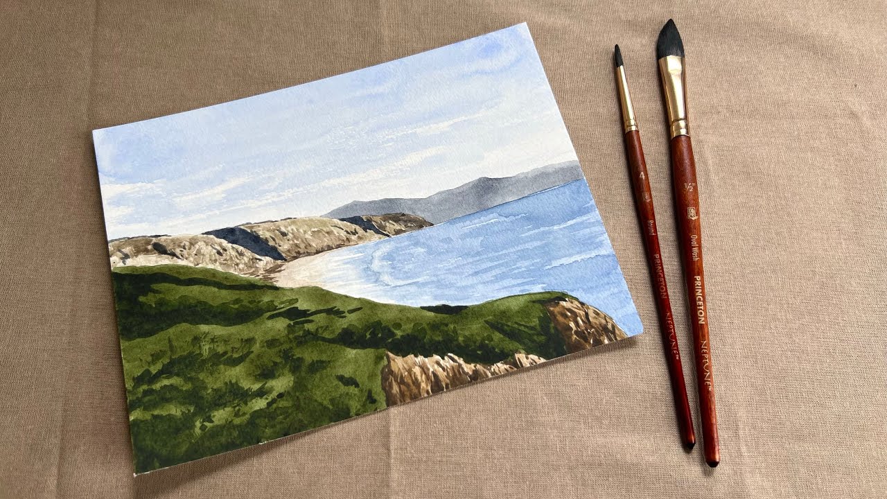 Paint n sip #93 | Torrey Pines ocean landscape real-time watercolor lesson
