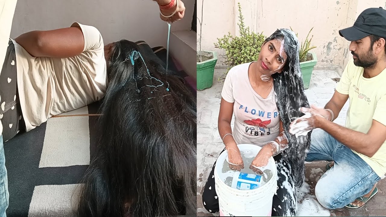 Hair washing by husband deep Dunk and hold full video link Description 👈