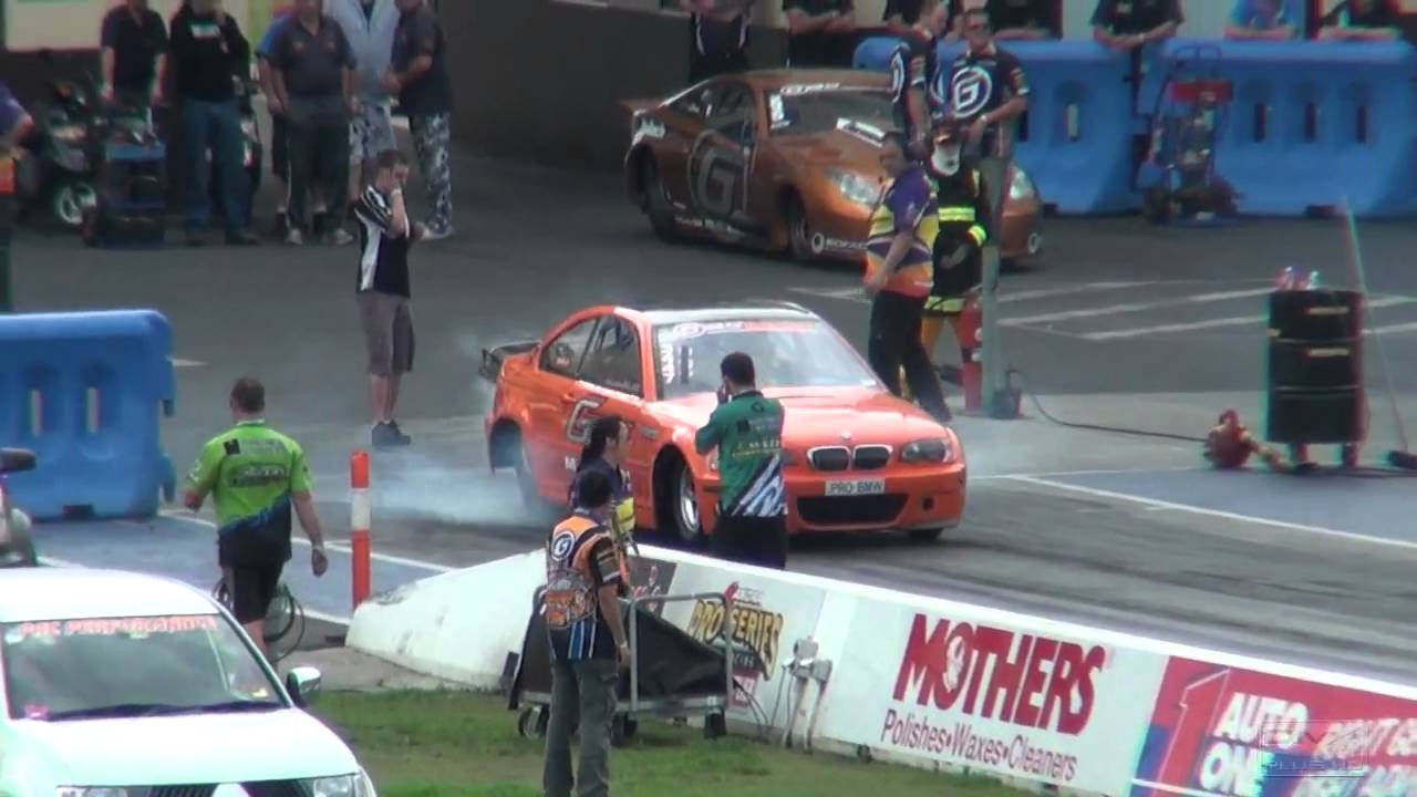 GAS MOTORSPORT 2JZ BMW ( PROBMW ) WHEELSTAND AT NITRO CHAMPS - SYDNEY DRAGWAY - 29.4.2011