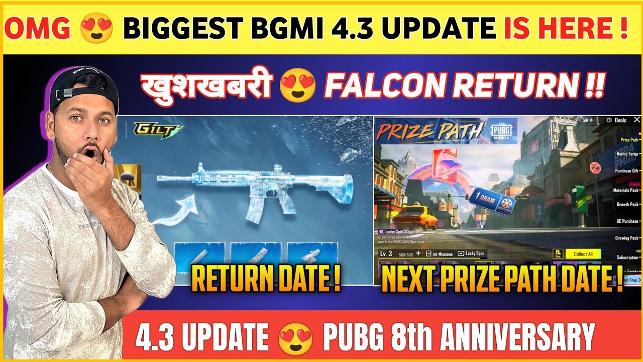 M4 GLACIER COMING DATE 😍 Falcon Return | Next Prize Path in Bgmi | Bgmi 4.3 Update | Bgmi Update