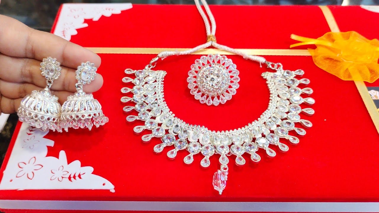 সলিড 21KDM রুপার ব্রাইডাল নেকলেস কালেকশন(Bridal silver Jewellery set)