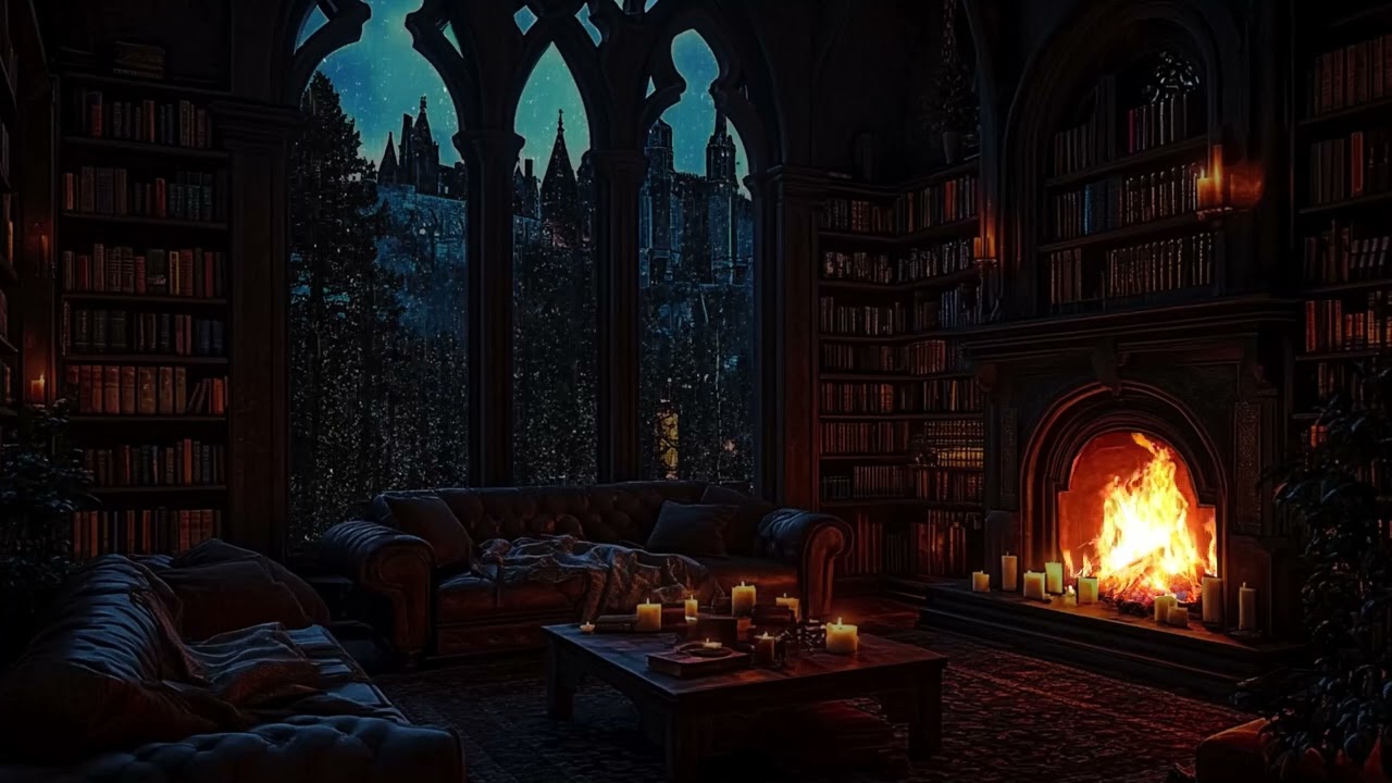 Crackling Hearth Ambience for Deep Sleep Therapy | Ancient Medieval Castle Courtyard Rain at Night