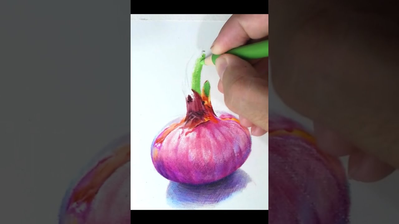 「彩铅手绘洋葱｜Realistic Colored Pencil Onion Drawing」简单中的细致之美——细腻的洋葱纹理🧅