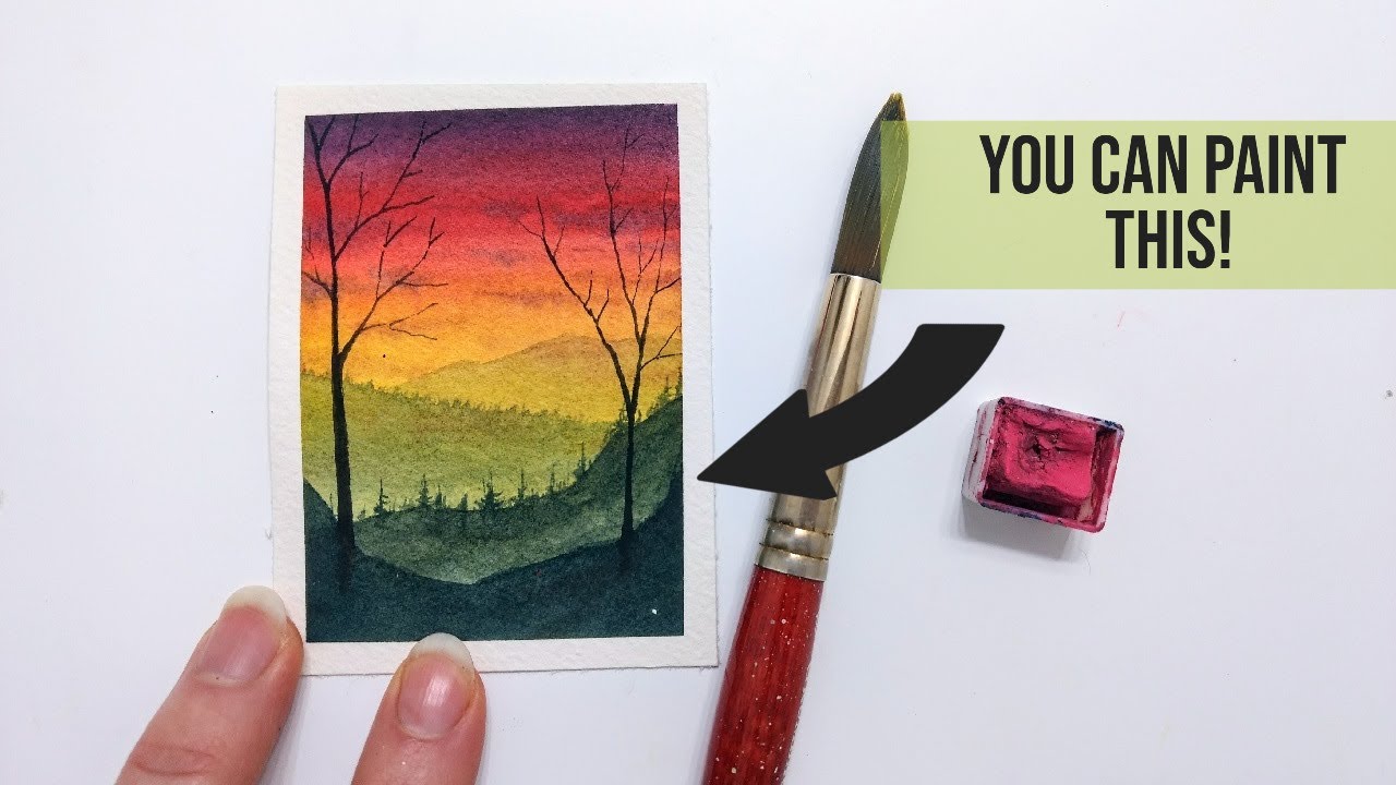 Easy layered mountain landscape painting tutorial » How to paint a watercolor gradient step by step