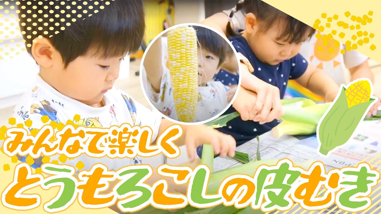 【保育園の食育】みんなで楽しく🌽とうもろこしの皮むきに挑戦！