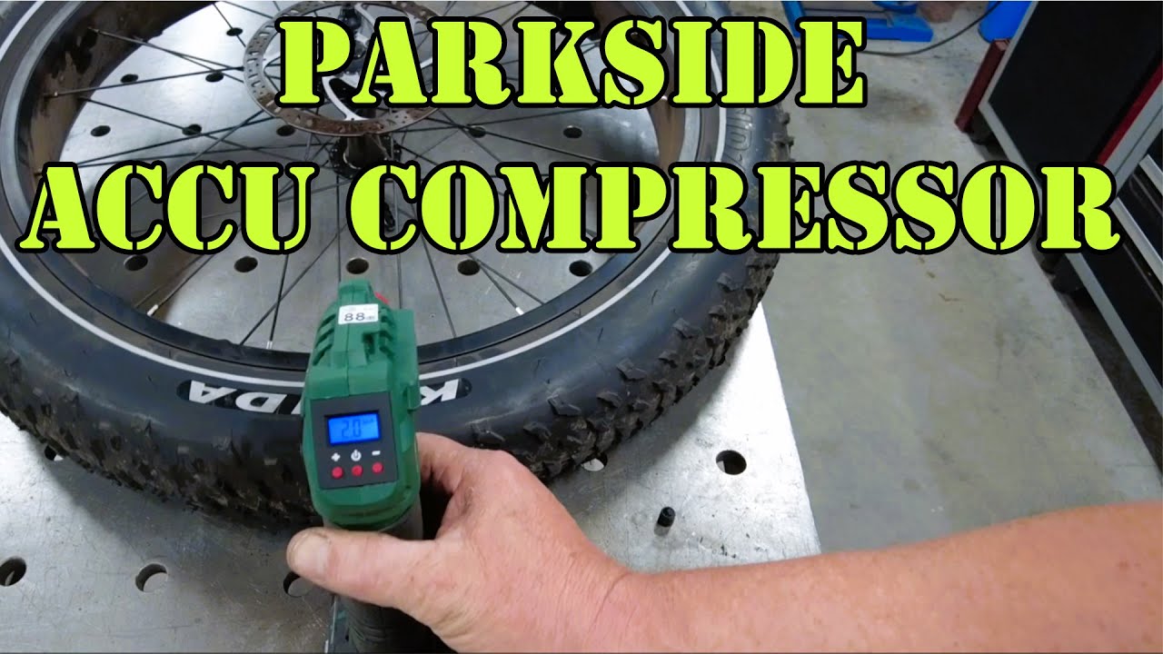 Parkside accu-compressor op 20 Volt van de Lidl werkt dat voor een dikke banden fiets.
