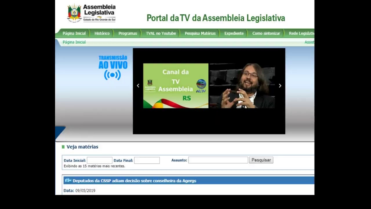 Transmiss&atilde;o ao vivo de TV Assembleia Legislativa - RS