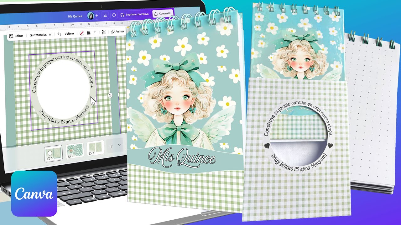 Como hacer SOUVENIR PERSONALIZADO de BLOC DE NOTAS+ESTILO DE HOJA+CAJA paso a paso en CANVA GRATUITO