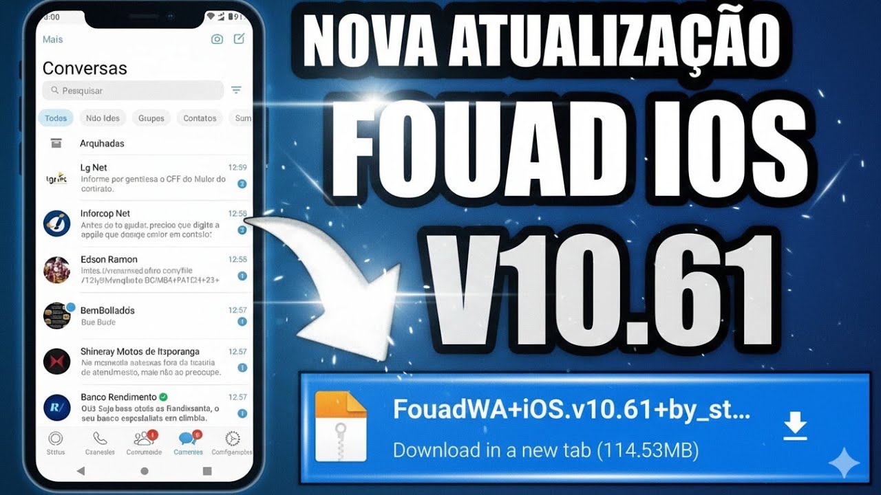 FUNCIONANDO ✅ NOVO! FOUAD WHATSAPP &Igrave;OS V10.61 WHATS ESTILO IPHONE IOS 19 NO ANDROID 2025 MB IOS!✅