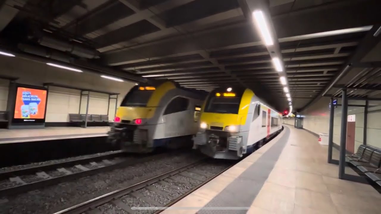 Passage de plusieurs trains à Bruxelles Schuman