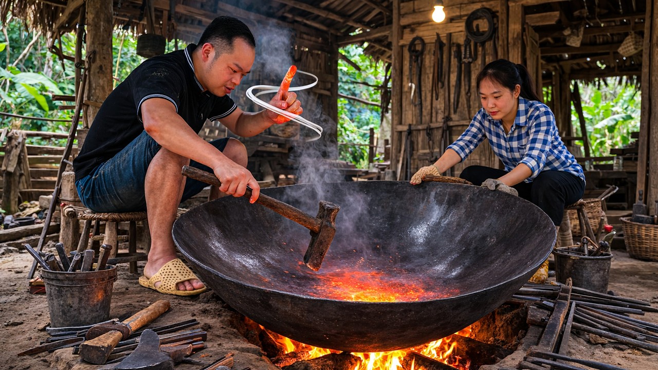 primitive cooking skills in the forest, gathering fruit to sell at the market
