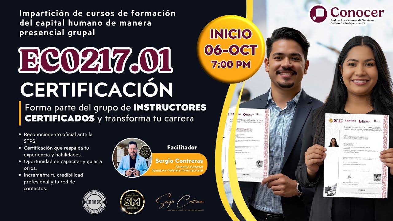 Certif&iacute;cate como Instructor Profesional | EC0217.01 CONOCER