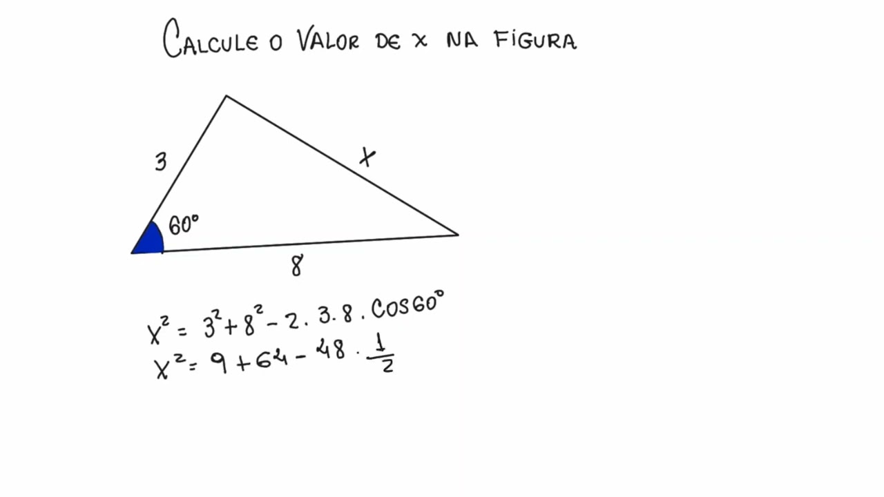 Lei dos Cossenos - trigonometria no tri&acirc;ngulo qualquer - Calcule o valor de x...