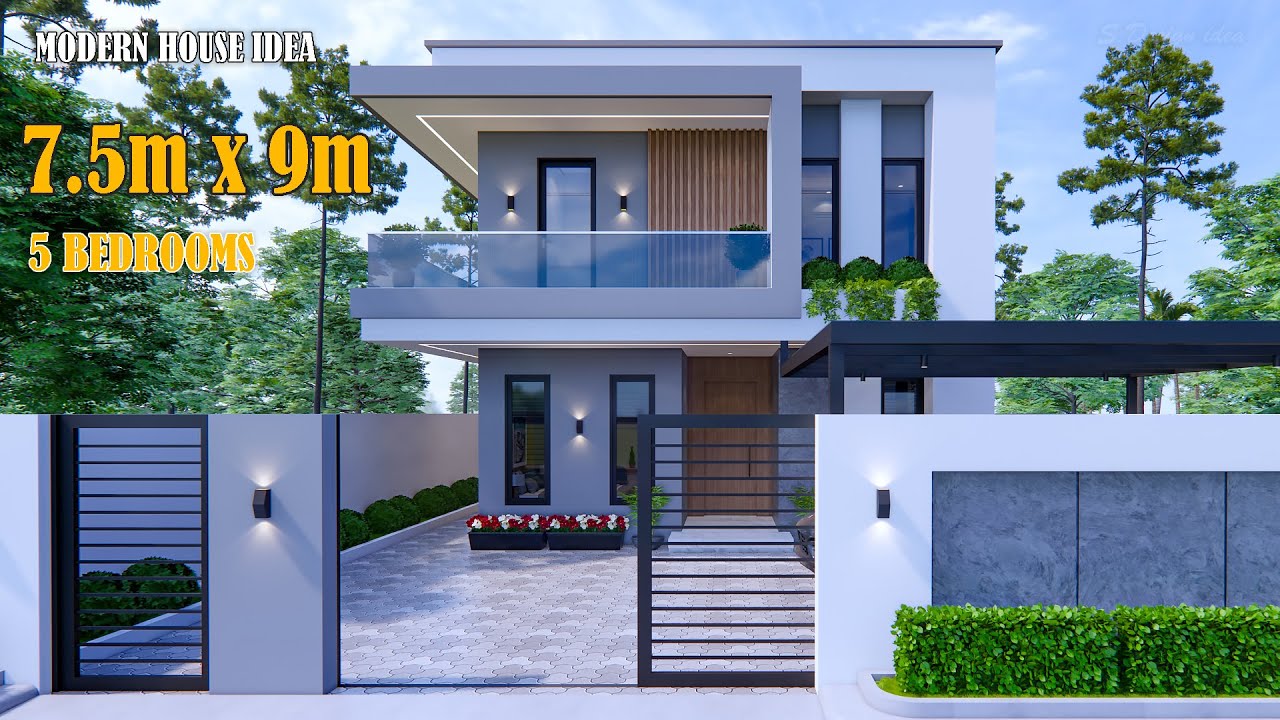 Modern small House 2storey |  7.5m x 9m with 5Bedrooms