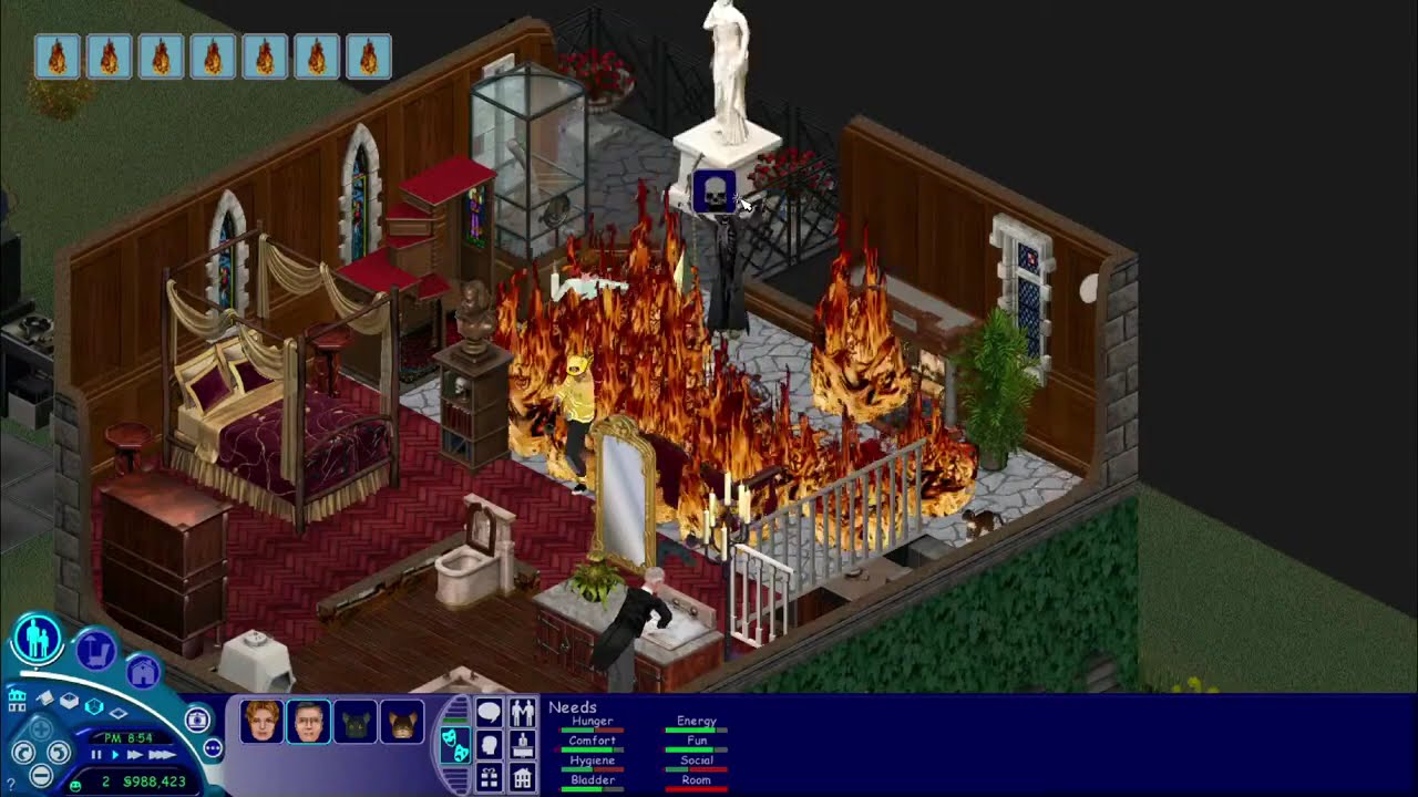 Sims 1 Legacy: CREEPIEST Gameplay 💀🔥 After Big Fire Only Survivor Cat & The Butler live together xD