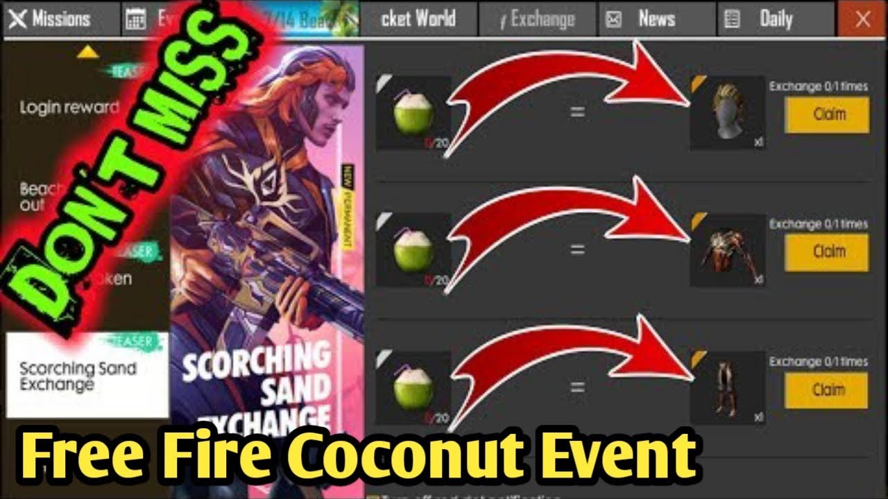 Beach party event coconut token collection | Free Fire Scorching Sand Exchange Event.