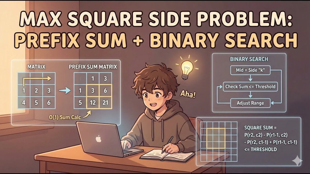 1292. Maximum Side Length of a Square with Sum Less than or Equal to Threshold