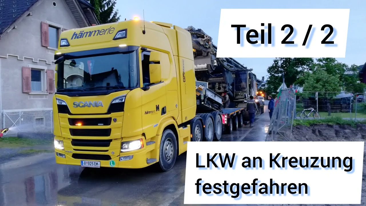 Liebherr LB 28 - 320, LKW Scania R650 an Kreuzung  festgefahren Teil 2/2