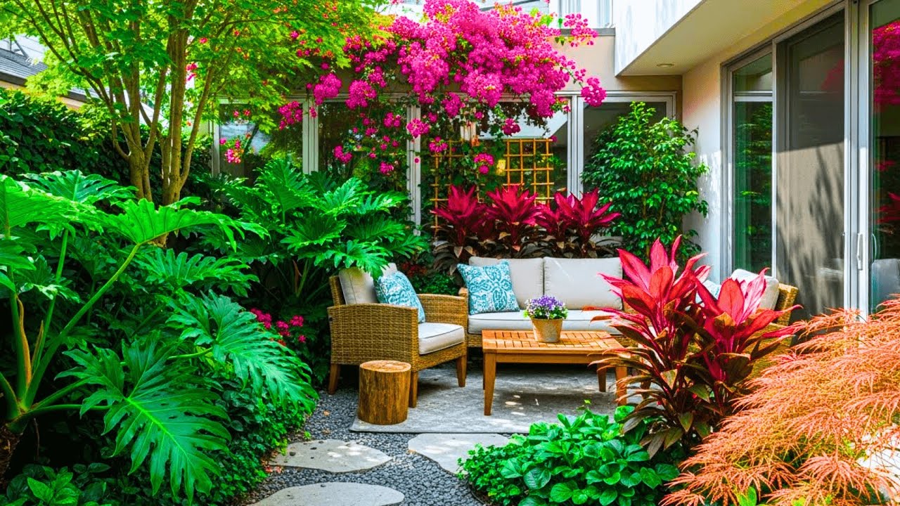 Small Tropical Oasis Makeover 🌴  Stunning Lush Garden Ideas for Your Tiny Home!