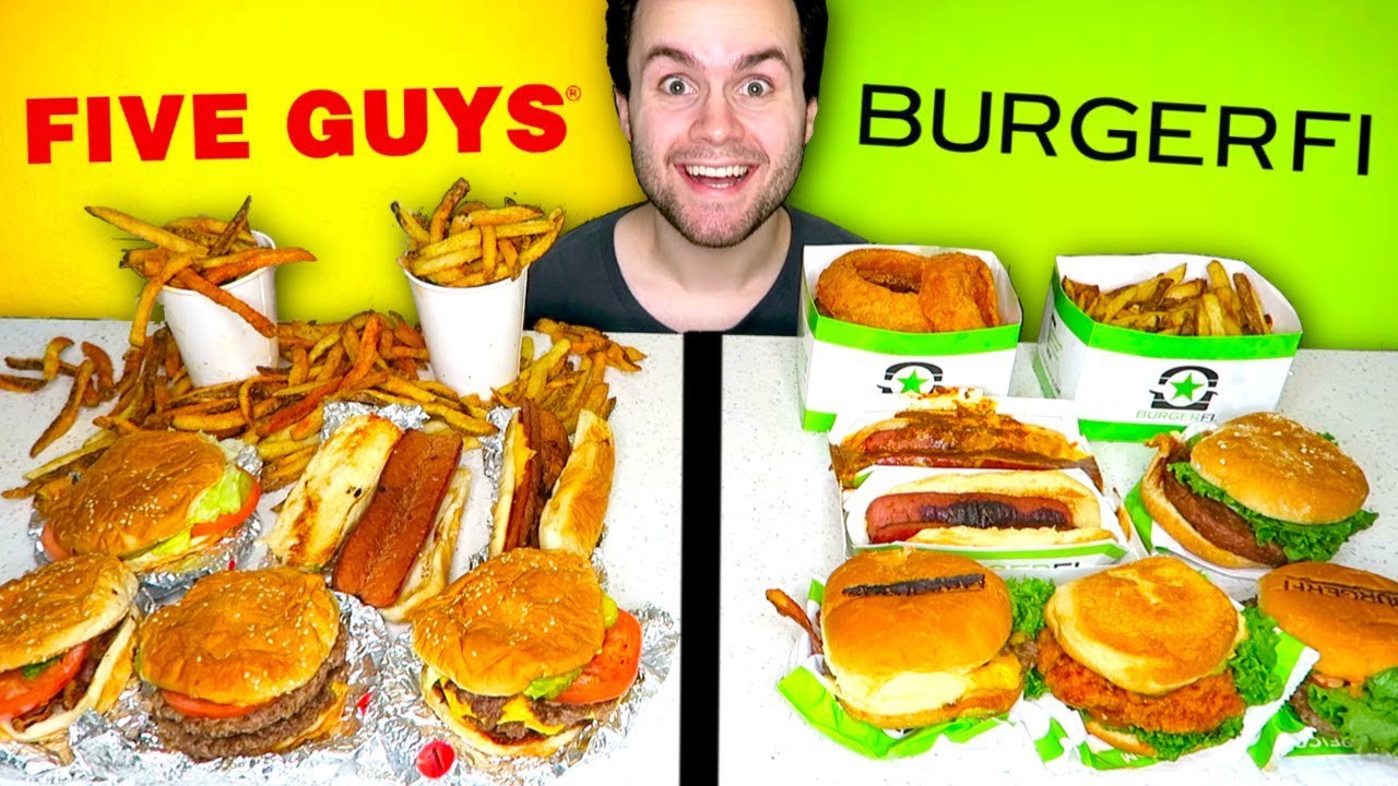 FIVE GUYS vs. BURGERFI - Cheeseburger Restaurant Taste Test!