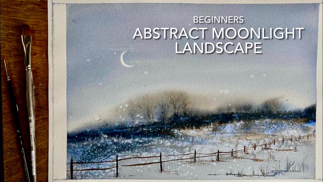 USE SALT! Beginners ABSTRACT MOONLIGHT WATERCOLOR Landscape, Watercolour PAINTING Technique Tutorial