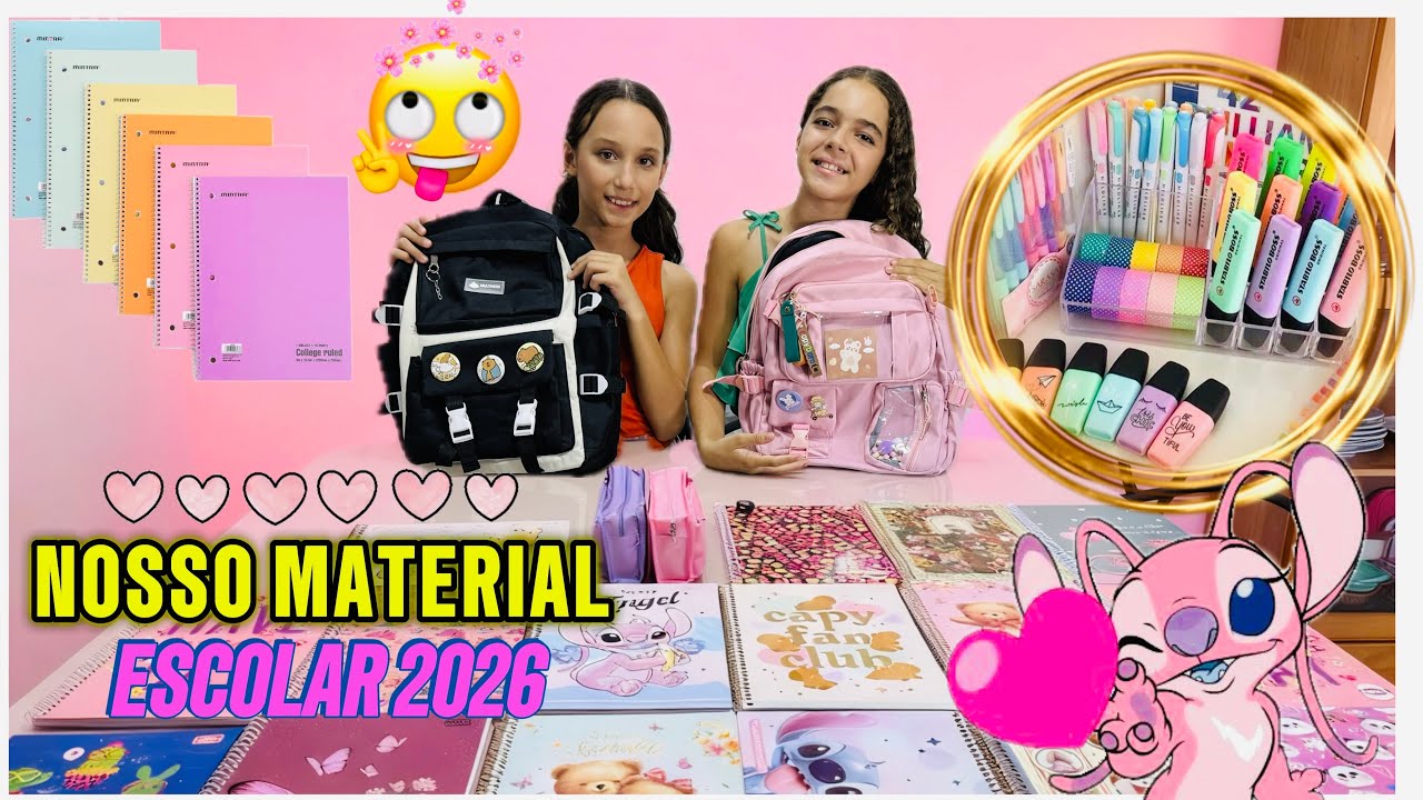 MOSTRANDO OS MATERIAIS ESCOLARES DAS MINHAS FILHAS 2026 💘🛍️
