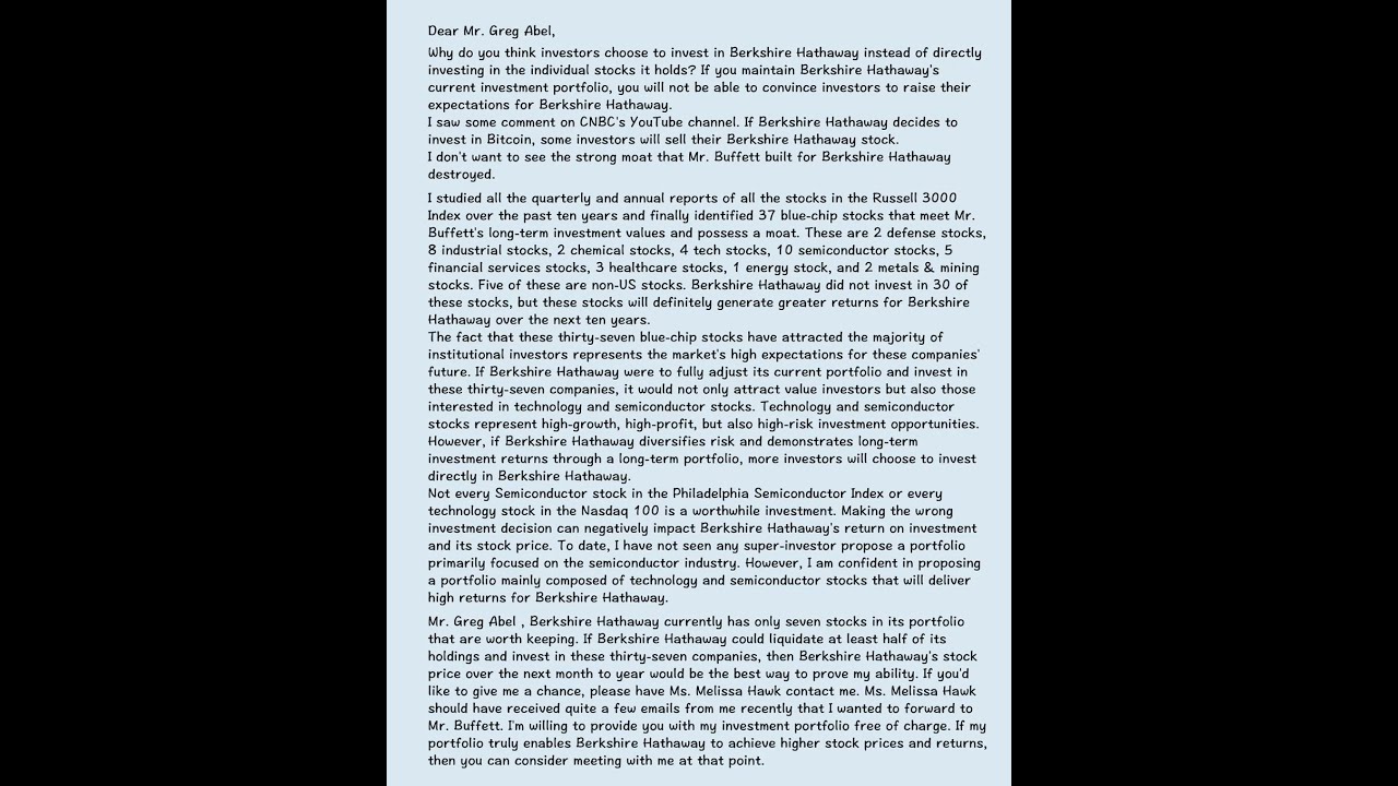 Dear Greg Abel  Berkshire Hathaway  Long-term Investing  Greg Abel 