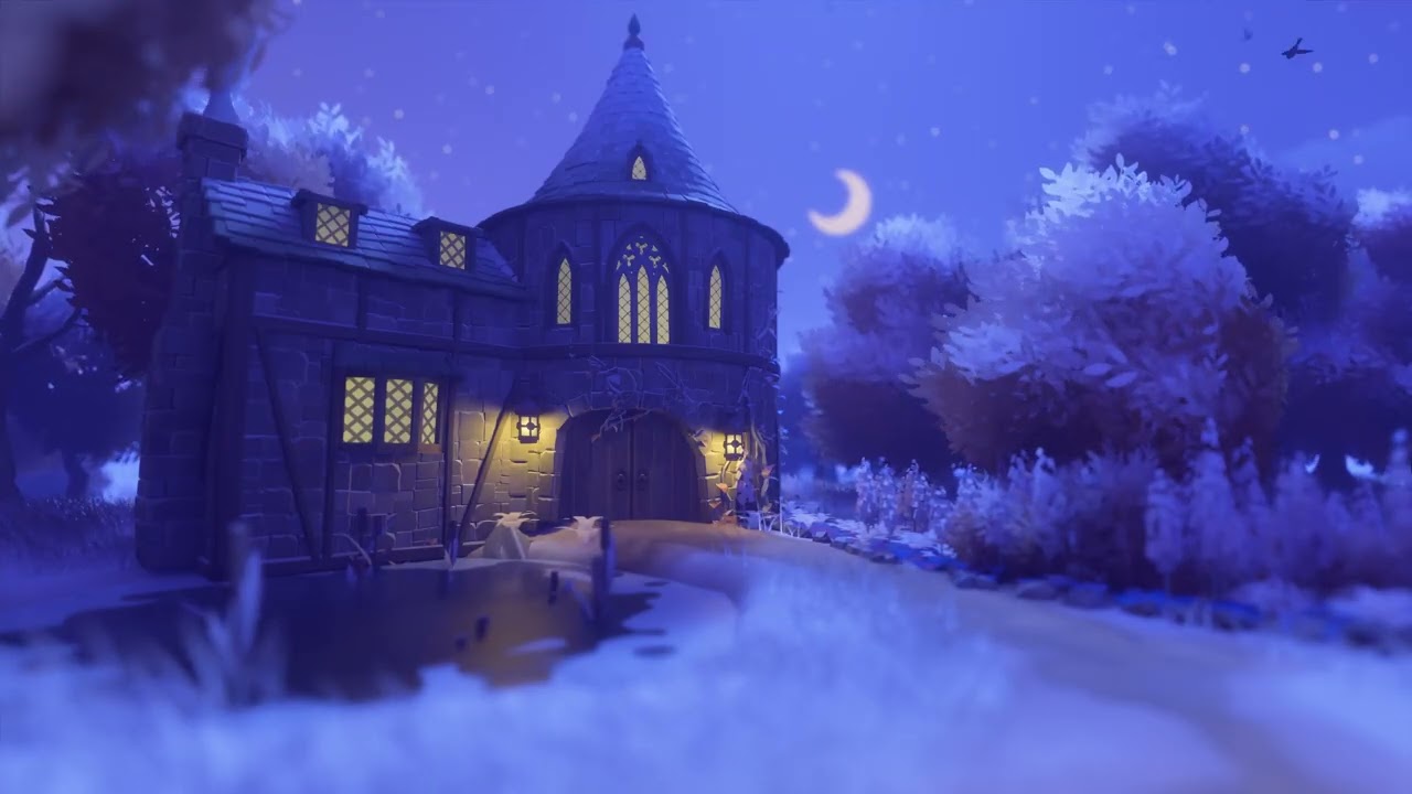 Tiny Glade Winter River and Hut | Cute Stylized Snowy Ambience
