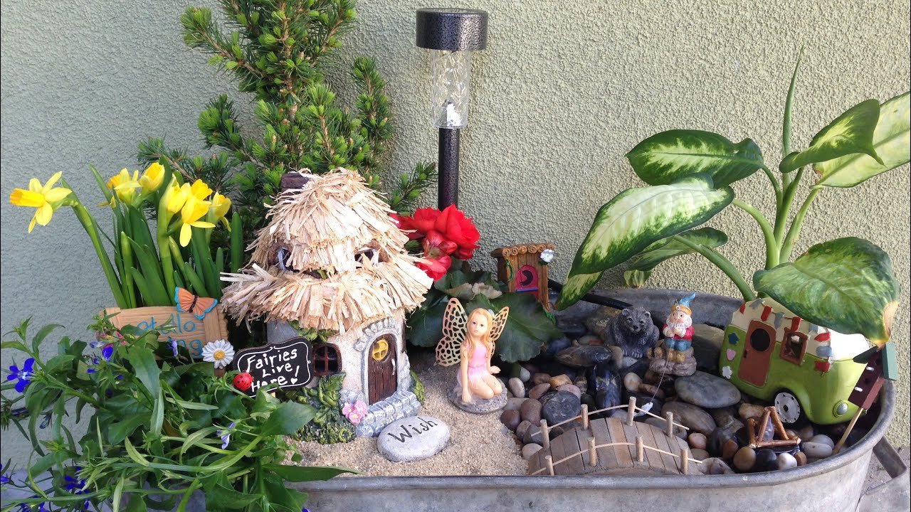 How to Make a Spring Fairy Garden DIY with running water feature!!🍄🌷💗🎣🌲