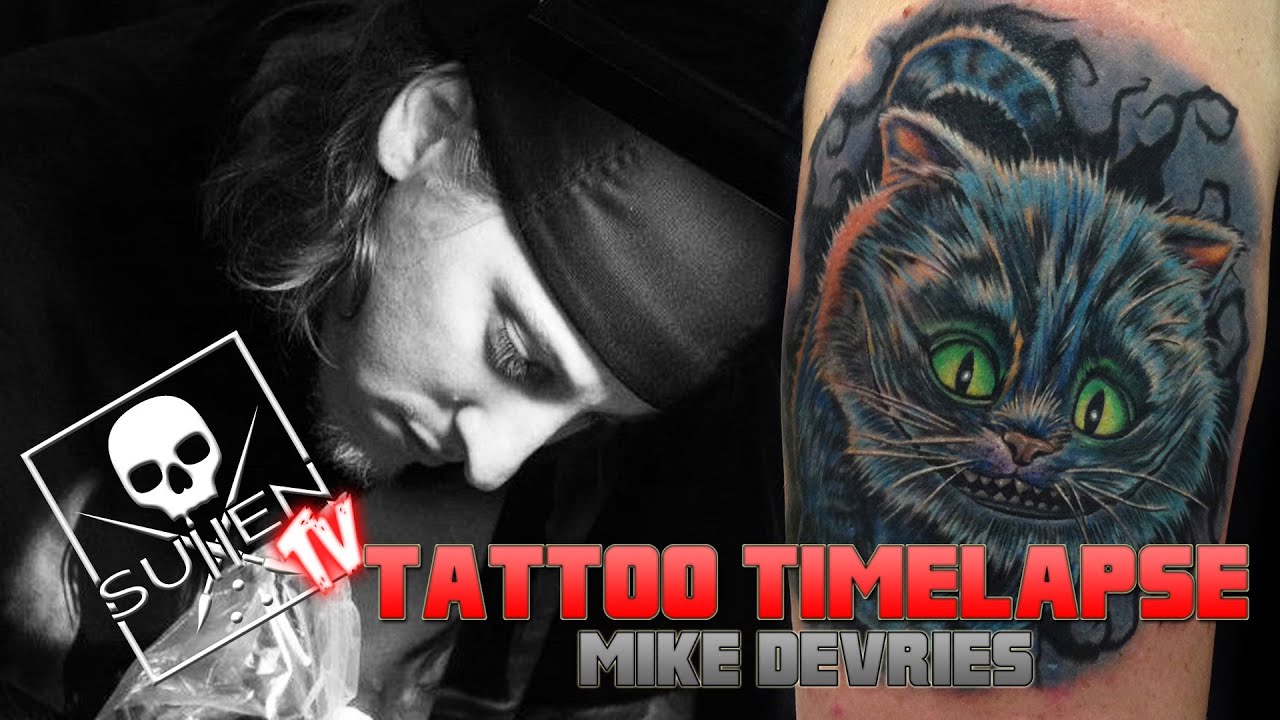 Tattoo Time Lapse - Mike DeVries - Tattoos Cheshire Cat from Alice and Wonderland