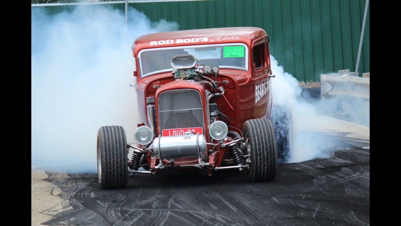 LOUD 32 BLOWN V8 FORD COUPE BURNOUT AT KANDOS 2013