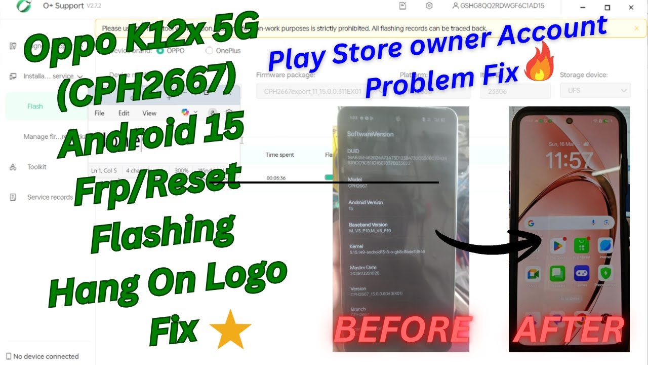Oppo K12x 5G (CPH2667) All Oppo Android 15 Pratten / Frp Unlock | Hang  On Logo Fix by auth Flashing