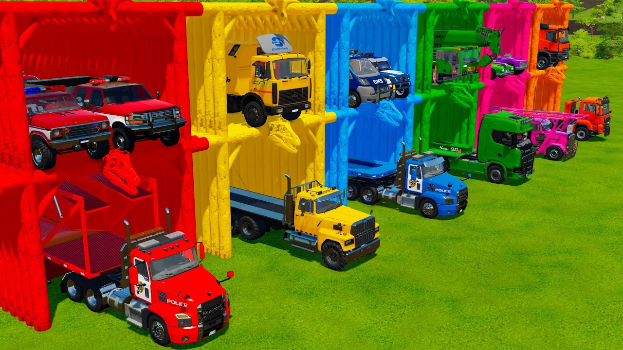 TRANSPORTING POLICE CARS, HOT WHEELS & CARS WITH BIG TRUCKS! Farming Simulator 22