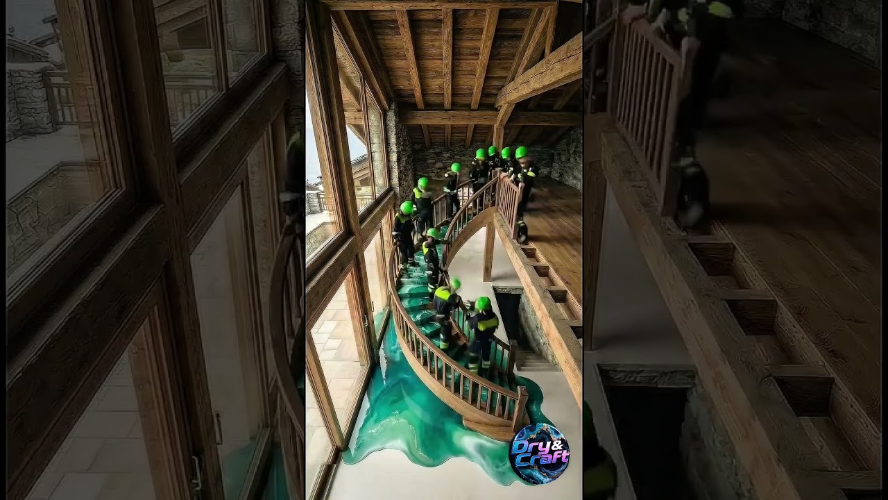 This Wooden House Has a Green River Inside 😳🌿 Unreal Epoxy Stair Design #shorts #plaster #epoxy