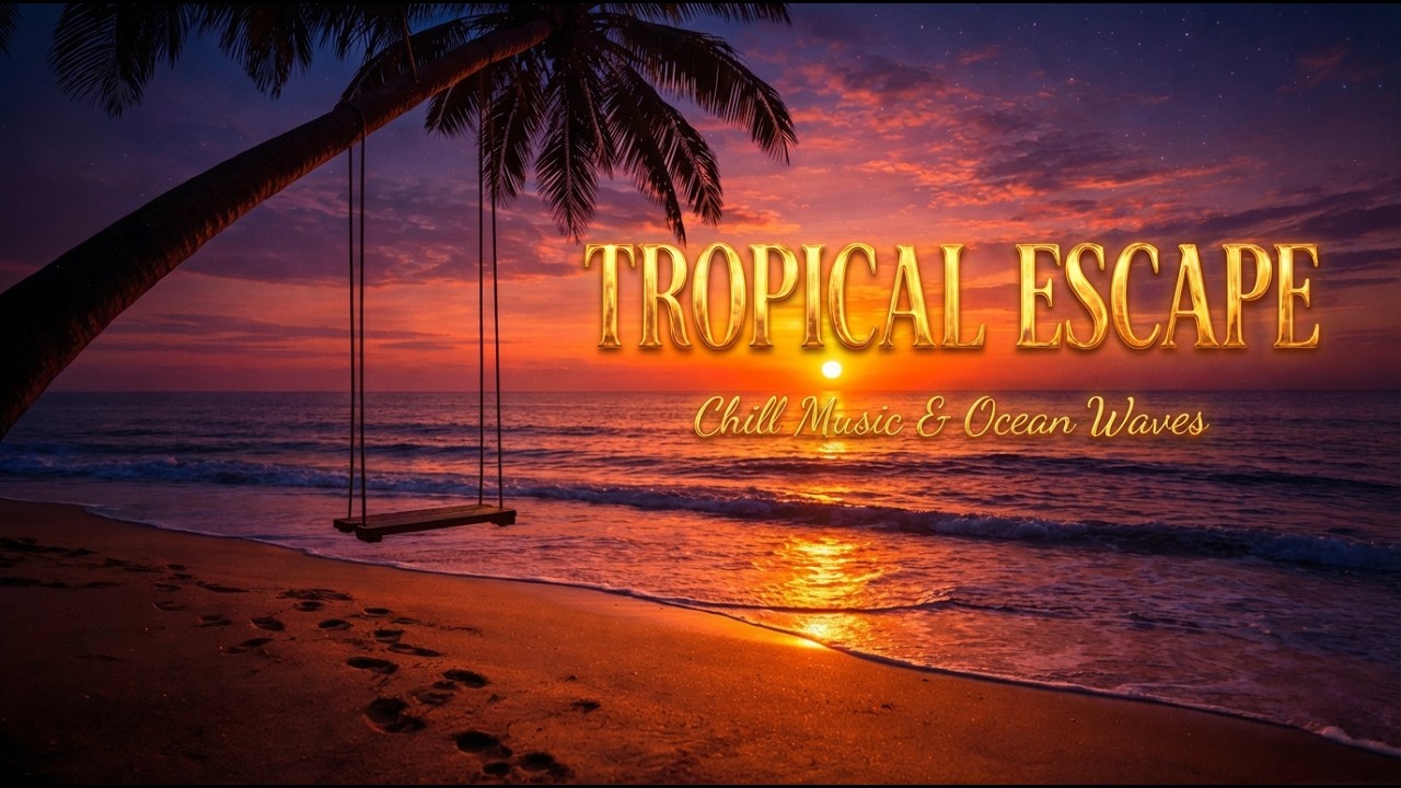 Golden Tropical Sunset & Palm Tree Swing: 2 Hours of Relaxing Music + Gentle Ocean Waves