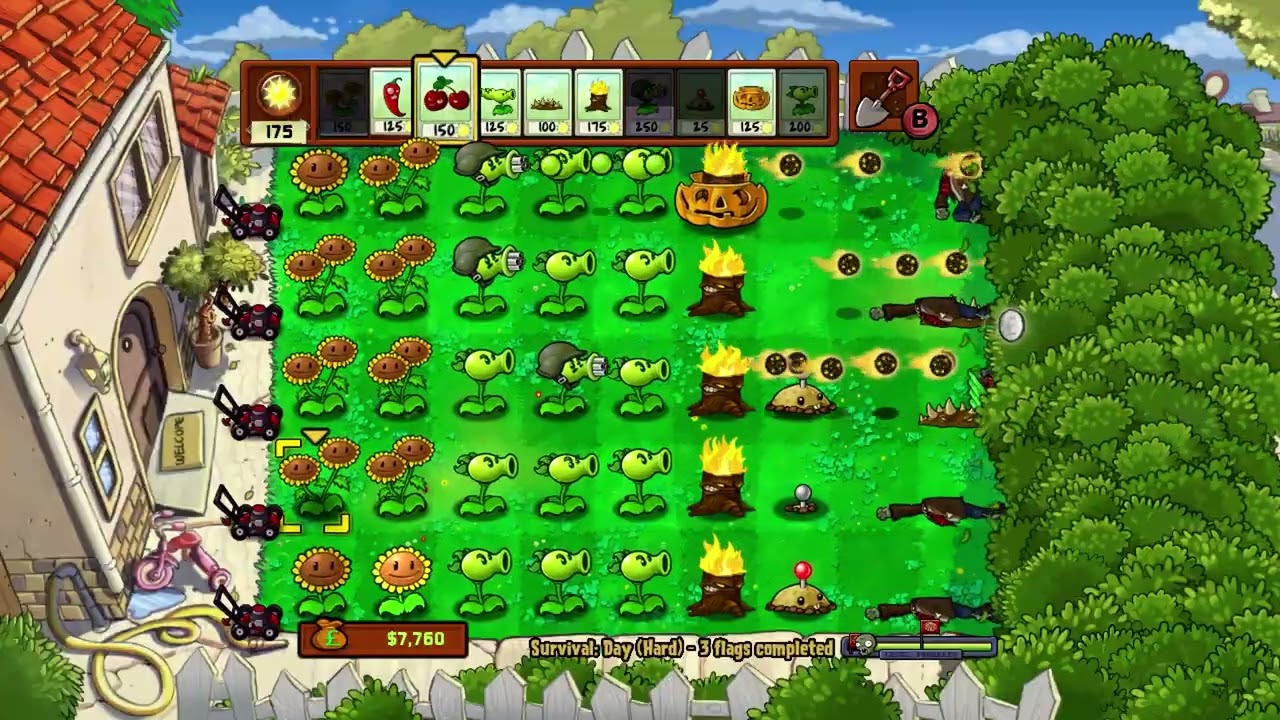 HARD - Plants Vs Zombies - Survival Day (Hard) - 10 Flags Full Walkthrough  #PVZ1 #survivalday #hard