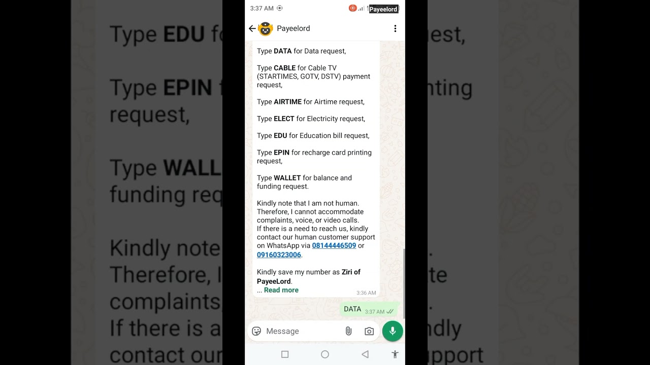 Pay Bills, Buy Airtime & Data on WhatsApp | Ziri Payeelord WhatsApp Bot