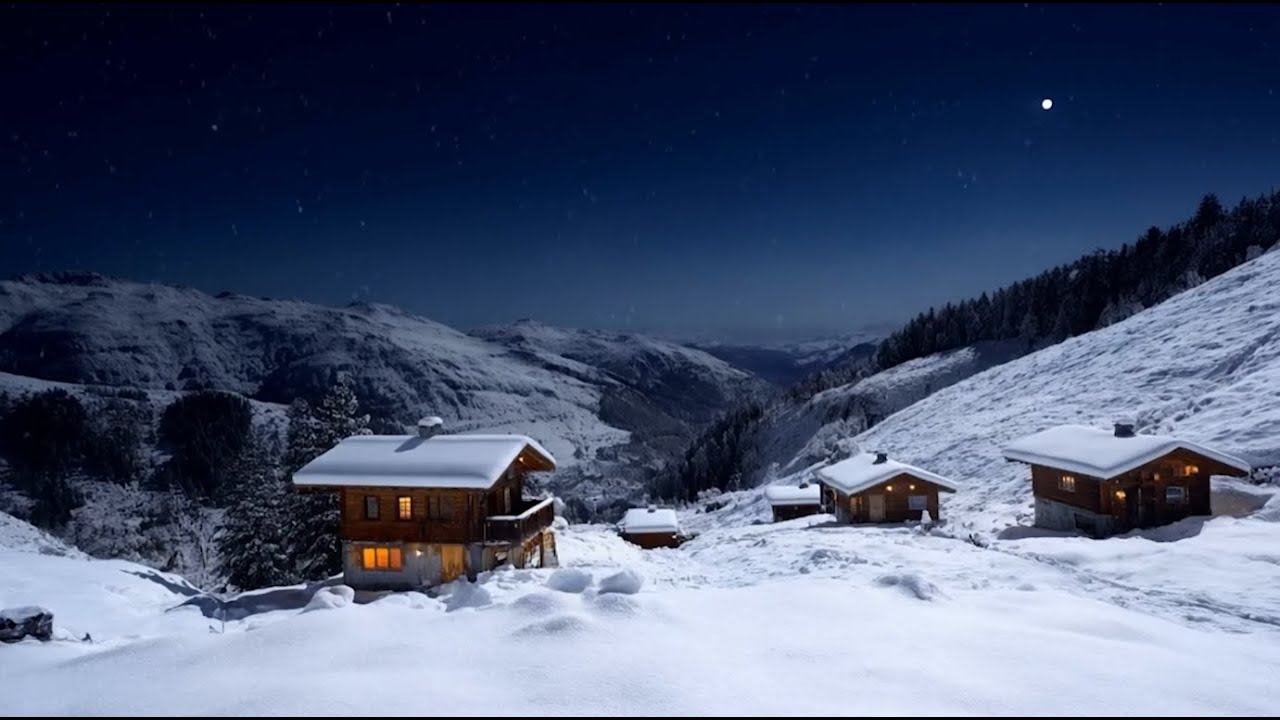 Snowy Mountain Night Landscape 🌙 4 Hours of Relaxing Background Jazz Music