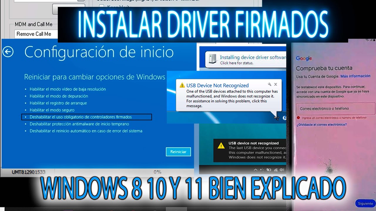 INSTALAR DRIVER FIRMADOS SAMSUNG MTK SPD TODOS LOS CONTROLADORES PARA QUITAR CUENTA GOOGLE W 8 10 11