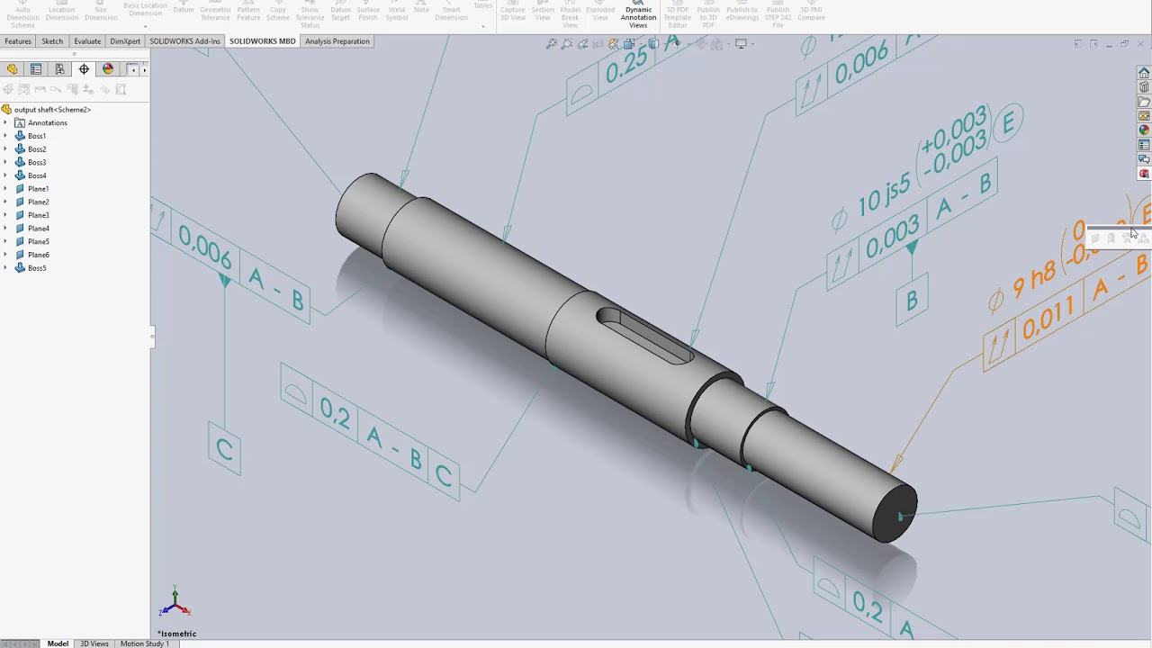 Creating and Tolerancing a shaft key seat using solidworks MBD